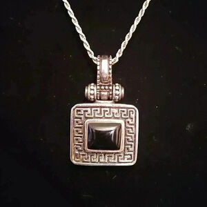 Sterling Silver Large Onyx Pendant On 18" Rope Chain